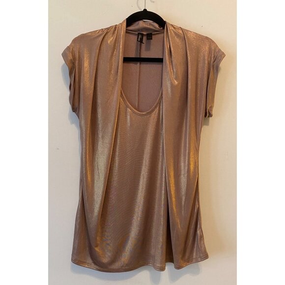 RK Boutique Metallic Bronze Open Front Short Sleeve Top Large - Picture 1 of 8